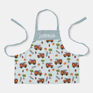 Boys Cute Blue Fire Truck Transport Pattern Kids Apron