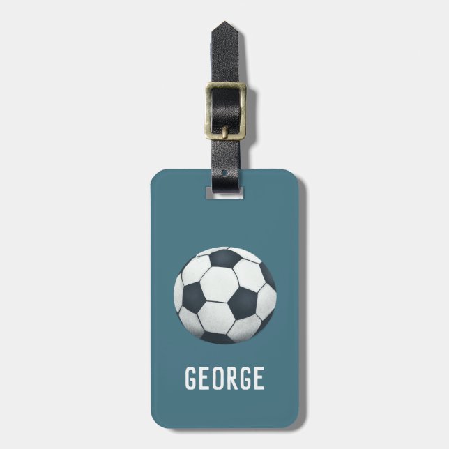 Boys Cute Blue Football Sports Kids Luggage Tag (Front Vertical)