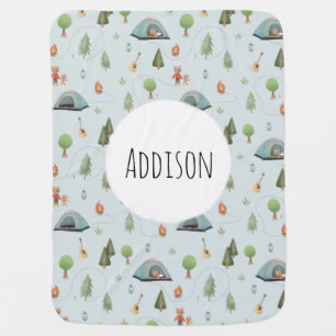 Boys Cute Blue Forest Bear Camping Pattern Baby Blanket
