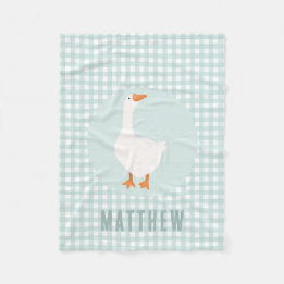 Boys Cute Blue Gingham Goose Farm Kids Fleece Blanket