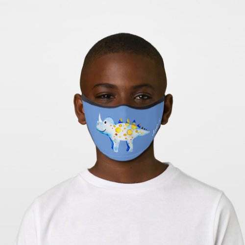 Boys Cute Blue Gold Dinosaur Fun Kids Premium Face Mask