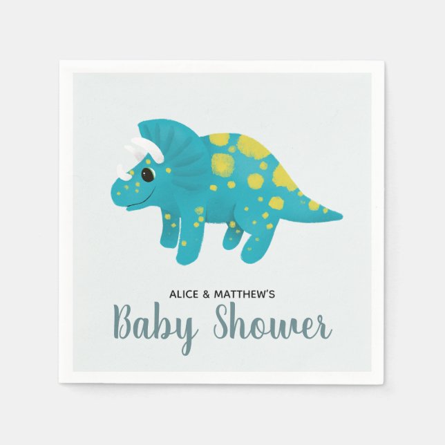 Boys Cute Blue Jungle Dinosaur Baby Shower Napkins (Front)