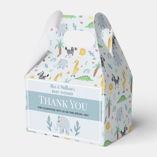 Boys Cute Blue Jungle Safari Elephant Baby Shower Favor Boxes