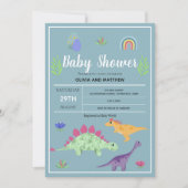 Boys Cute Blue Jungle T-Rex Dinosaur Baby Shower Invitation (Front)