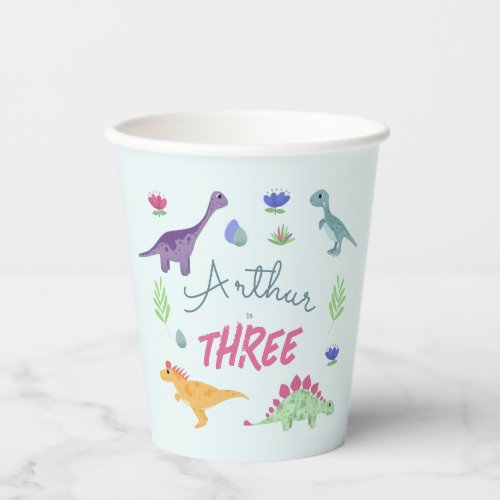 Boys Cute Blue Jungle T_Rex Dinosaur Kids Birthday Paper Cups