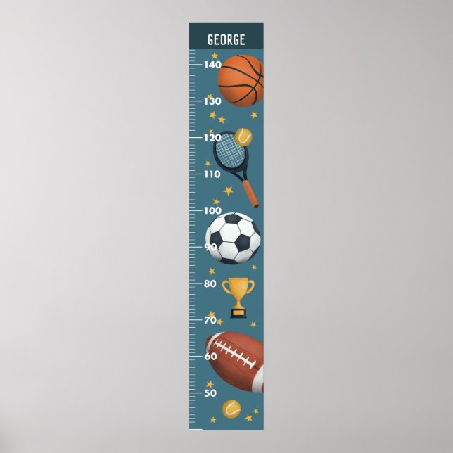 Boys Cute Blue Metric Sports Growth Chart (Front)
