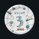 Boys Cute Blue Modern Train Travel Kids Birthday Paper Plates<br><div class="desc">This cute and modern transport-themed kids birthday paper plate design features a blue train travel illustration, with trains, tracks, and greenery in a white background. The plate can be personalized with your boys name and age, the perfect travel-themed addition to your toddler or child’s birthday party. This invitation is set...</div>