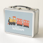 Boys Cute Blue Modern Train Travel School Metal Lunch Box