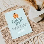Boys Cute Blue Monster Alien Kids Birthday Thank You Card<br><div class="desc">This cute and colorful monster-themed thank you card is the perfect way to wrap up your child’s birthday celebration! Featuring a fun orange alien, and a patten on the back with friendly monster illustrations, and cheerful orange confetti, this modern design adds a playful touch to your party stationery. Easily personalize...</div>