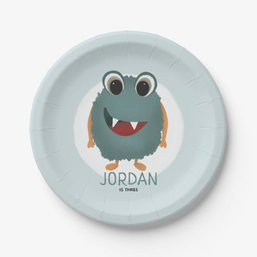 Boys Cute Blue Monster Kids Birthday Party Paper Plates