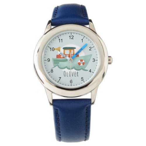  Boys Cute Blue Nautical Ocean Boat Kids Watch