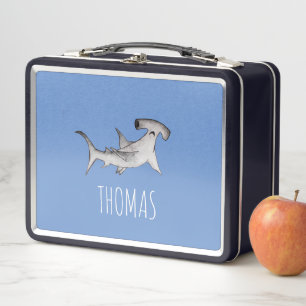 Boys Cute Blue Ocean Baby Hammerhead Shark Metal Lunch Box