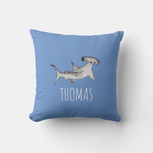 Boys Cute Blue Ocean Baby Hammerhead Shark   Throw Pillow