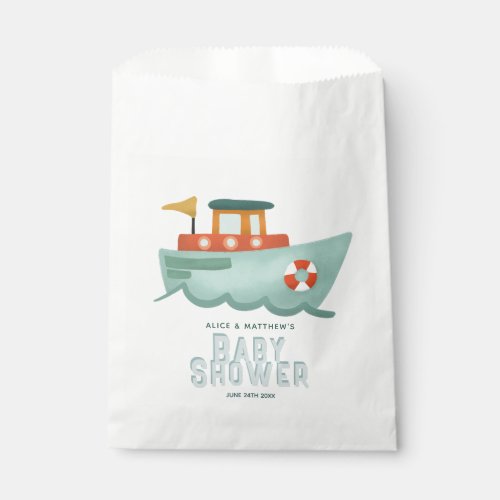 Boys Cute Blue Ocean Boat Baby Shower Favor Bag