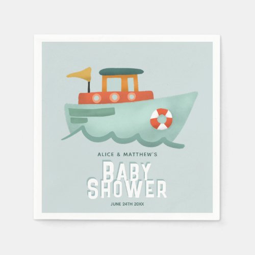 Boys Cute Blue Ocean Nautical Baby Shower Napkins