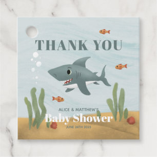 Boys Cute Blue Ocean Sea Shark Baby Shower Favor Tags