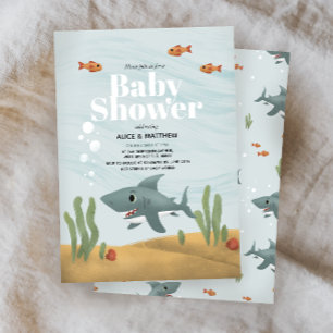 Boys Cute Blue Ocean Sea Shark Baby Shower Invitation