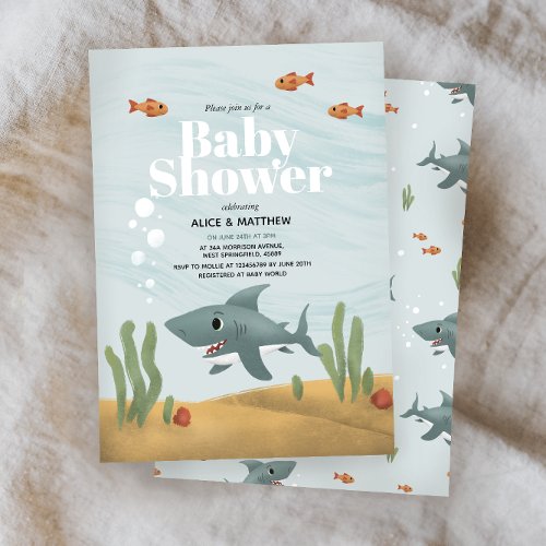 Boys Cute Blue Ocean Sea Shark Baby Shower Invitation