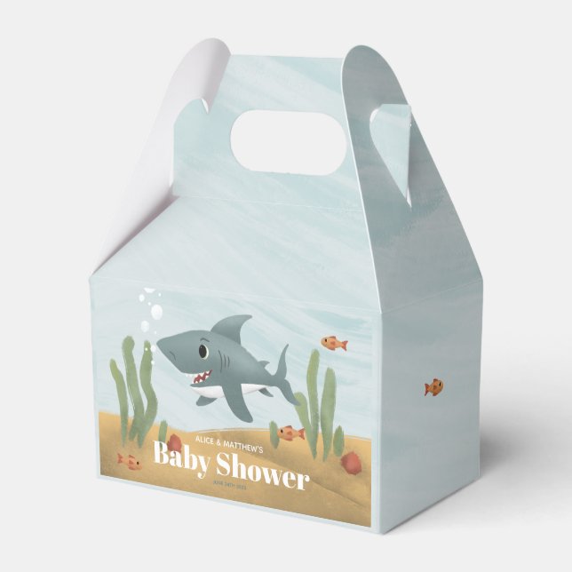 Boys Cute Blue Ocean Sea Shark Fish Baby Shower Favor Boxes (Front Side)