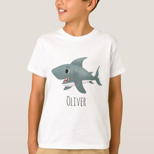 Boys Cute Blue Ocean Shark Cartoon T_Shirt