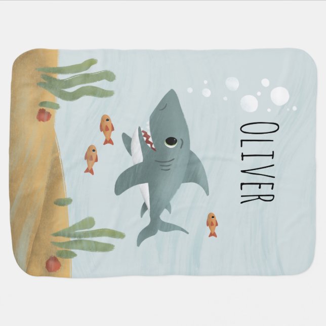 Boys Cute Blue Ocean Shark Kids Fleece Baby Blanket Zazzle