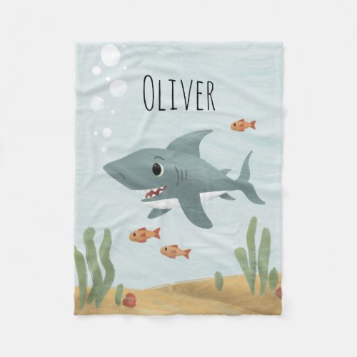 Boys Cute Blue Ocean Shark Kids Fleece Blanket