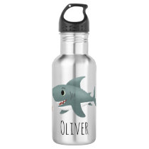 Boys Cute Blue Ocean Shark Kids School Stainless Steel Water Bottle