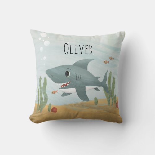 Boys Cute Blue Ocean Shark Kids Throw Pillow