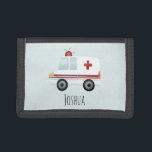 Boys Cute Blue Paramedic Ambulance and Name Trifold Wallet<br><div class="desc">This cute and modern blue kids wallet features an emergency ambulance cartoon,  and a place for you to add your toddlers name. Perfect for any child dreaming of being a paramedic!</div>