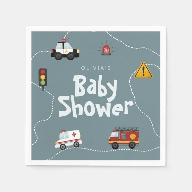 Boys Cute Blue Police Baby Shower Napkins (Front)