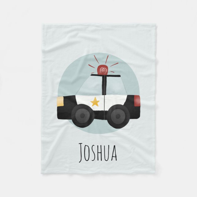 Boys Cute Blue Police Car Cartoon Kids Fleece Blanket (Front)