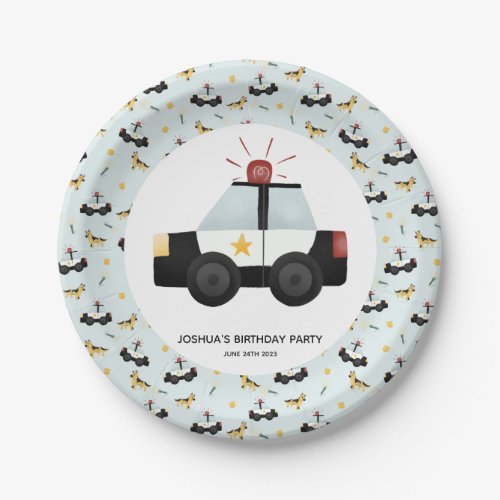 Boys Cute Blue Police Car Toddler Happy Birthday Paper Plates