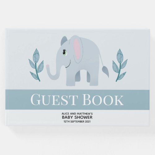 Boys Cute Blue Safari Elephant Baby Shower Guest Book