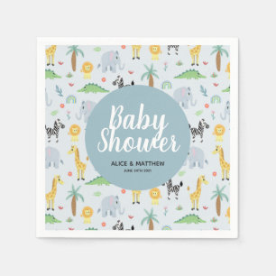 Boys Cute Blue Safari Pattern Baby Shower Napkins