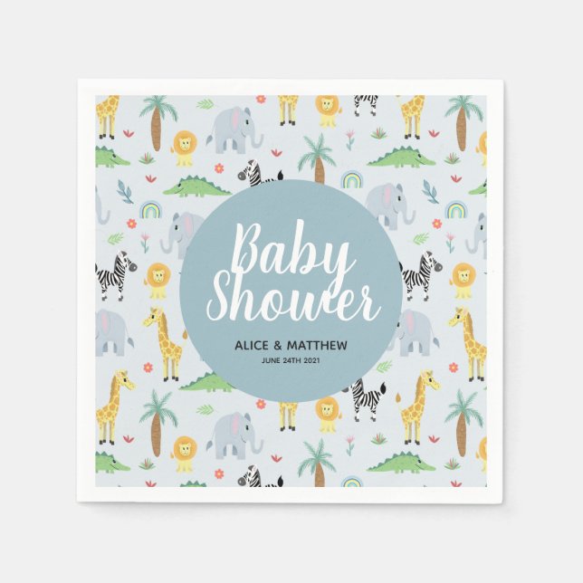 Boys Cute Blue Safari Pattern Baby Shower Napkins (Front)