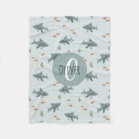 Boys Cute Blue Shark Pattern Monogram Kids