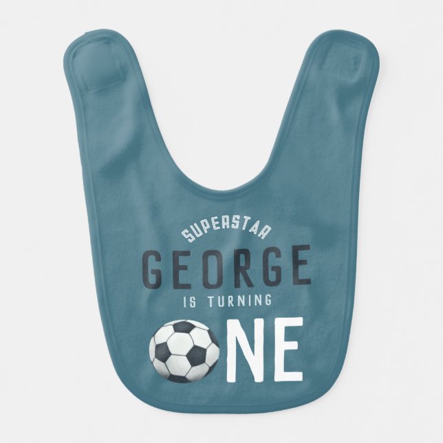 Boys Cute Blue Soccer 1st Birthday Baby Bib (Front)