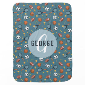 Boys Cute Blue Soccer Football Basketball Sports Baby Blanket