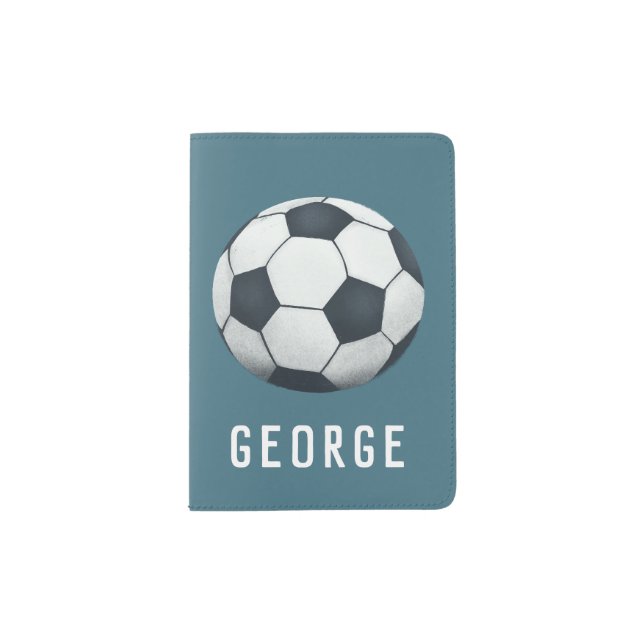 Boys Cute Blue Soccer Football Sports Kids Passport Holder (Front)
