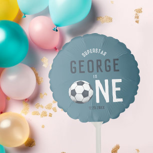 Boys Cute Blue Soccer Kids 1st Birthday Balloon