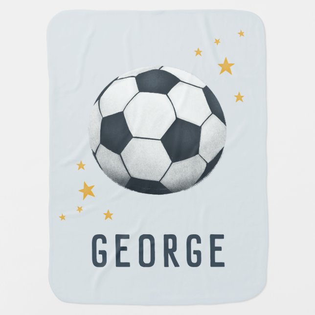 Boys Cute Blue Soccer Sports Baby Blanket (Front)