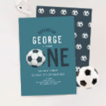 Boys Cute Blue Soccer Sports Kids 1st Birthday Invitation<br><div class="desc">This modern kid's 1st birthday invitation features a blue sports design, with a cute soccer ball (football) making the 'ONE", and a matching pattern on the back. The invite can be personalized with your boy's name and other details necessary for your party. The perfect sports-themed addition to your child's first...</div>