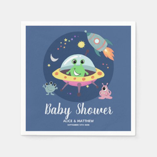 Boys Cute Blue Space Alien Baby Shower Napkins
