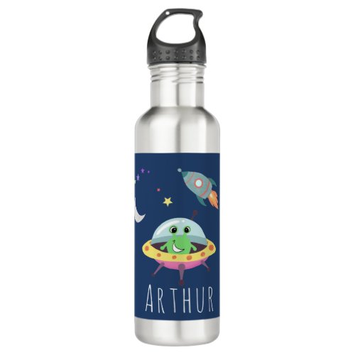 Boys Cute Blue Space Alien Kids School Stainless Steel Water Bottle