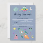 Boys Cute Blue Space Alien Rocket Baby Shower Invitation (Front)