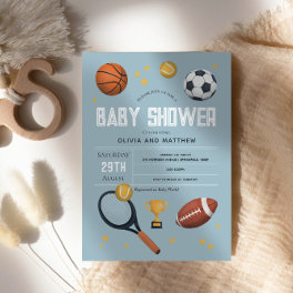 Boys Cute Blue Sports Baby Shower Invitation
