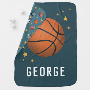 Boys Cute Blue Sports Basketball Baby Blanket