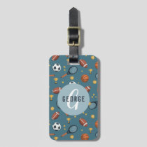 Boys Cute Blue Sports Monogram Kids Luggage Tag
