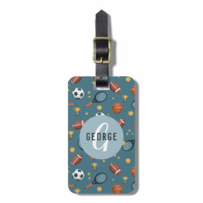 Boys Cute Blue Sports Monogram Kids Luggage Tag