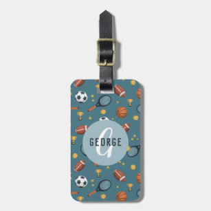 Boys Cute Blue Sports Monogram Kids Luggage Tag